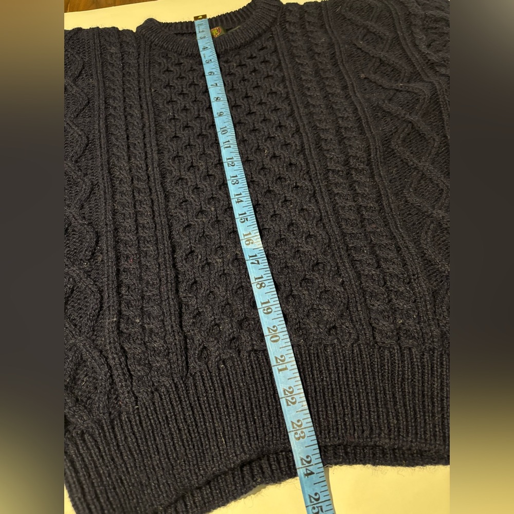 Vintage Ireland Irish wool Club Room navy blue fisherman knit sweater Large - Picture 5 of 5